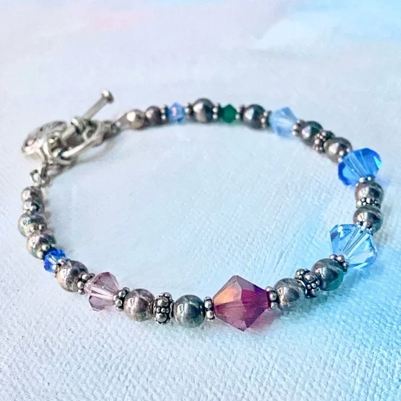 Vintage Brighton Multi-Color Crystal & .925 Sterling Silver Toggle Bracelet - Picture 2 of 7